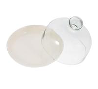 HEALEEP Présentoir à Gâteaux Céramique 18 Cm avec Cloche en Verre Transparent, Plateau Rond Crème pour Dessert, Assiette à Gâteau Élégante et Accessoire Pâtisserie pour Fêtes et