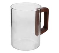 HEALEEP Tasse à Café en Verre Poignée en Bois, Mug Transparent pour Boissons Chaudes, Design Épaissi pour Résistance Thermique, Capacité 280 Ml, Adapté pour Pause Thé Travail