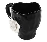 HEALEEP Tasse en Céramique Noire à Grosse Capacité avec Motif Fleurie Irrégulier, Usage Polyvalent et Matériau Sûr pour Café et Thé la Maison Boutique
