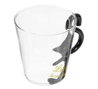 HEALEEP Tasse en Verre à Motif Chat Noir 250 Ml Anse Mug à à Thé et Jus Verre Mignon pour Maison et Bureau Présent Original pour Amateurs de Chats