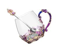 HEALEEP Tasse Verre avec Cuillère Tasse à Eau et Thé Émaillée pour Boissons Variées Facile à Nettoyer Assortiment de Couleurs