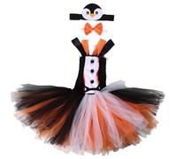 Healeved 1 ensemble de costumes d'animaux d'Halloween : robe tutu de pingouin, bandeau et nœud pour tout-petit, vêtements de cosplay, tenue de fête à thème
