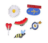 Healeved 1 Jeu Broche Cartoon Écusson Adorable Abeille Marguerite Cœur Et Pastèque Accessoire Légger Pour Vêtements Sacs Et Chapeaux Pour Toutes Occasions 6 Pièces