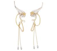 Healeved 1 Paire Boucles D'Oreilles Sans Piercing Manchette D'Oreille Elfique DoréE En Alliage Et Perle Imitation Longues Boucles Fantaisie À Clip Pour Cosplay Mariage FêTe À ThèMe