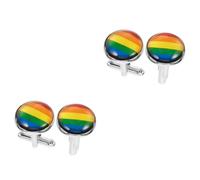 Healeved 1 Paire Boutons De Manchette Arc-en-Ciel Chemises pour Hommes Lui Chemise Homme Smoking Bras Bijoux De Costume Boutons De Manchette De Costume De -père Alliage De Zinc