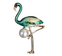 Healeved 1 Pièce Broche Flamant Rose Broche En Perles Décor Broche Flamingo Montpin Épingle De En Émail Broche De Perle Broche Animaux Broche En Émail Vert Alliage