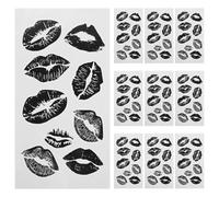Healeved 10 Feuilles autocollants de tatouage d'impression de lèvre autocollant Halloween gommettes tatouage de lèvre de fête de cosplay Encre Black