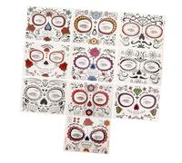 Healeved 10 Feuilles Autocollants Visage Temporaire Halloween Crâne Style Aléatoire Tatouage Phosphorescent Décorations Effrayantes pour Fête et Festival