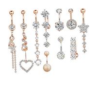 Healeved 10 pièces Anneaux de Nombril Zircone Rose Doré Ensemble de Bijoux de Corps Piercing Chirurgical et Élégant pour Décoration Ventre