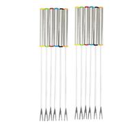 Healeved 12 Pièces Fourchette à Fondue en Acier Inoxydable 24cm pour | Double Pointe, Manche Rond Isolant, pour Hot Pot, la Cuisine et Partage Couleur Aléatoire