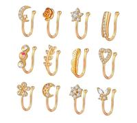 Healeved 12Pièces Faux Anneaux De Nez Clip Non Pénétrant Pour Femme De Nez Élégants Et Style Mixte
