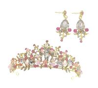 Healeved 2 Ensembles Parure de Diadème et Boucles Oreilles pour Femmes Ensemble de Couronne pour Mariage et Fête Accessoire de Mariée Doré