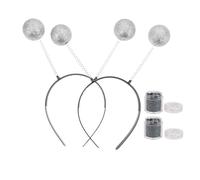 Healeved 2 Ensembles Set de Têtes Adultes Argentés avec Boules Pailletées Martiennes Accessoires de Costume Extraterrestre pour Halloween et Carnaval
