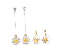 Healeved 2 paires Boucles Oreilles Femme Fleur Marguerite Pendentifs Légers Longs et Courts Design Simple et Cadeau Fête des Mères et Anniversaire