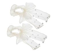 Healeved 2 Pièces Bandeau en maille avec nœud bandes de cheveux en caoutchouc mignon groupe détenteurs de queue de cheval aucun dommage élastiques à cheveux pour filles satin Engrener Beige
