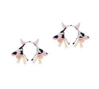 Healeved 2 Pièces Bandeau Oreilles de Vache en Peluche Blanc avec Nœud et Clochettes, Accessoire Doux pour Cheveux, pour Fêtes D'halloween et Déguisements Adultes