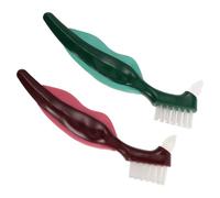 Healeved 2 pièces Brosse Prothèse Dentaire Double Tête Lot Brossettes Dures Nettoyage Profond Dentiers Anti-rayures Conçue pour Seniors avec Manche Antidérapant Rouge Vert