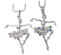 Healeved 2 pièces Collier de Danseuse Ballet pour Pendentif Petite Ballerine Délicate Chaîne pour Look Élégant Accessoire Mode pour Cérémonie et Lot de Colorées