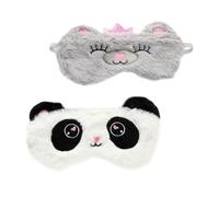 Healeved 2 pièces Masque de Sommeil Panda et Ours Couronne Cartoon Cache-yeux Doux et Léger Anti-lumière pour Nuit Sieste Voyage Lot de Noir Blanc Gris