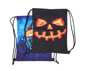 Healeved 2 Pièces Paquet à Cordon Halloween Citrouille en Polyester Noir, Facile à Nettoyer, pour Bonbons et Camping en Plein Air