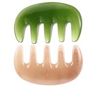 Healeved 2 Pièces Peigne Large à Dents Larges Résine Cire pour Massage Outil Gua Sha Stimulation Acupoints pour Détente Tête et Corps et Portable Rose et Vert