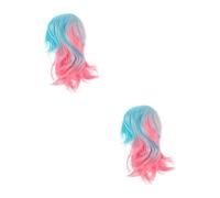 Healeved 2 Pièces Perruque de longueur moyenne Cosplay MS perruques colorées arc-en-ciel pente d'halloween