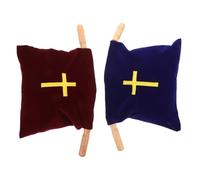 Healeved 2 Pièces Pochette de Collecte Offrandes en Tissu Doux avec Poignées en Bois Lot de Religieux pour Communion et Baptême Fournitures Église Rouge et Bleu