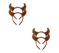 Healeved 2 Pièces Serrage-tête en Peluche Cornes de Vache Marron, Accessoire Pratique pour Se Laver le Visage, pour Fête de Noël ou Déguisement Halloween Gothique