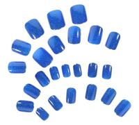 Healeved 24 Pièces Faux Ongles à Paillettes, Capsules D'ongles à Couverture Complète, Ongles à Presser Courts Carrés Bleus en Abs, Jelly Glue, pour Usage Maison et Salon