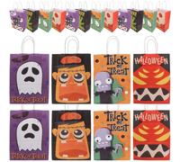 Healeved 24 Pièces Lot de Paquet Polyvalents et Résistants Capacité Modérée Présents Halloween en Papier Kraft Motifs Cartoon pour Friandises et Nougats en Fête