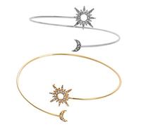 Healeved 2pièces Bracelets Manchette Métal Duo Soleil Et Lune Bijoux Bras Femme Réglables Accessoires Mode Doré Et Argenté