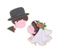 Healeved 2pièces Broche de Mariage Cartoon Couple Épingle Métal Confortable Badge Mariée Marié Accessoire Festif Harmonie