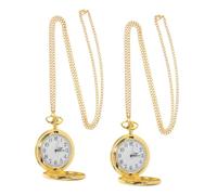 Healeved 2pièces Montre De Poche à Quartz Classique avec Chaîne pour Femme Pendentif Montre Vintage Surdimensionné avec Finition Lisse Double Face