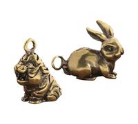 Healeved 2pièces Porte-clés Lapin et Tigre Laiton Pendentifs Animaux Vintage Mini Figurines pour Clé Sac à Main ou Création Bijoux DIY