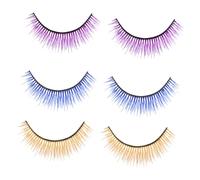 Healeved 3 paires Faux Cils Colorés Multicouches pour Performance et Cosplay Jaune et Bleu Effet Scène Exagéré pour Yeux Plus Grands et Pleins