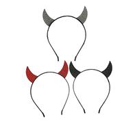 Healeved 3 pièces Bandeau Corne de Diable Accessoires Halloween Élégants Noir Rouge Blanc Déguisement et Photobooth