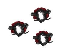 Healeved 3 Pièces Bandeau Halloween Corne de Mouton avec Rose Accessoire et Confortable pour Costume Cosplay Femme Déguisement Fête et Jour des Morts