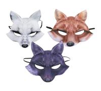 Healeved 3 pièces Masque de Renard Demi Face Eva de Masques pour Costume de Fête Halloween pour Déguisements et Accessoires de Cosplay