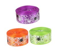 Healeved 3 Rouleaux Ruban Halloween Polyester Motifs Araignées et Toile Daraignée pour Décorations Diy Vert Orange