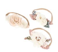 Healeved 3pièces Bandeau Pour Garçon Fille Fille Coiffe Né De Bandeaux Cheveux à Fleurs Rose Beige Pour Garçon