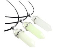 Healeved 3pièces Pendentif Hexagonal Lumineux Pierre Fluorescente Avec Chaînes Cuir Bleue Verte Et Bleu-vert Collier Naturel