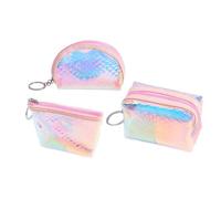 Healeved 3pièces Porte-Monnaie Holographique TPU Motif Écailles De Poisson avec Fermeture Éclair pour Cartes Bancaires Et Trapèze Carré Style Aléatoire