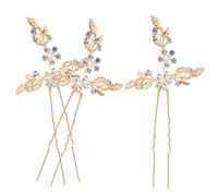 Healeved 3pièces Shaped Hair Forks with Crystal Leaves for Women Elegant Hair Styling Tools for Bun and Updo Accessories