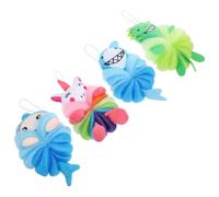 Healeved 4 pièces Boules de Bain Cartoon Souples avec Corde Suspendue Mousse Riche et Matériaux Sûrs pour Garçon Fille Accessoires Bain Amusants et Pratiques