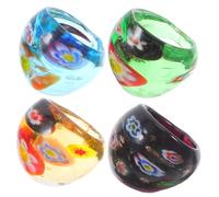 Healeved 4 pièces Set de Bagues Verre Style Ethnique Motifs Uniques Anneaux Décoratifs pour Femmes Accessoires pour Fête et Quotidien