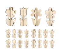 Healeved 48 fleurs en bois à peindre pour loisirs créatifs, pièces de bois brut à peindre, décorations 3D en à faire soi-même pour plateaux à étages, projets artistiques en classe