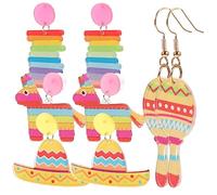 Healeved 4Paires Boucles Oreilles De Fête Mexicaines Colorées Pour Accessoires Parfaits Pour Célébrations Festives