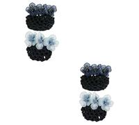 Healeved 4pièces Filet à Chignon Pour Femme Avec Fleurs Accessoire De Coiffure Élastique Snood Maille Pour Chignon Pratique Cobalt