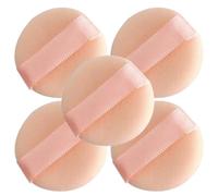 Healeved 5 Pièces Houppette de Maquillage Mini Ronde en Flocage Beige 3 Cm pour Application Précise de Poudre, Évite le Gaspillage de Cosmétiques, pour Makeup Quotidien