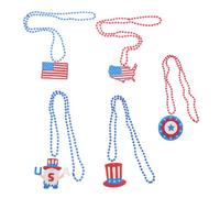 Healeved 5 pièces Lot de Colliers de Perles Patriotiques Blancs et pour Fête Accessoires et Confortables pour Célébrations et Port